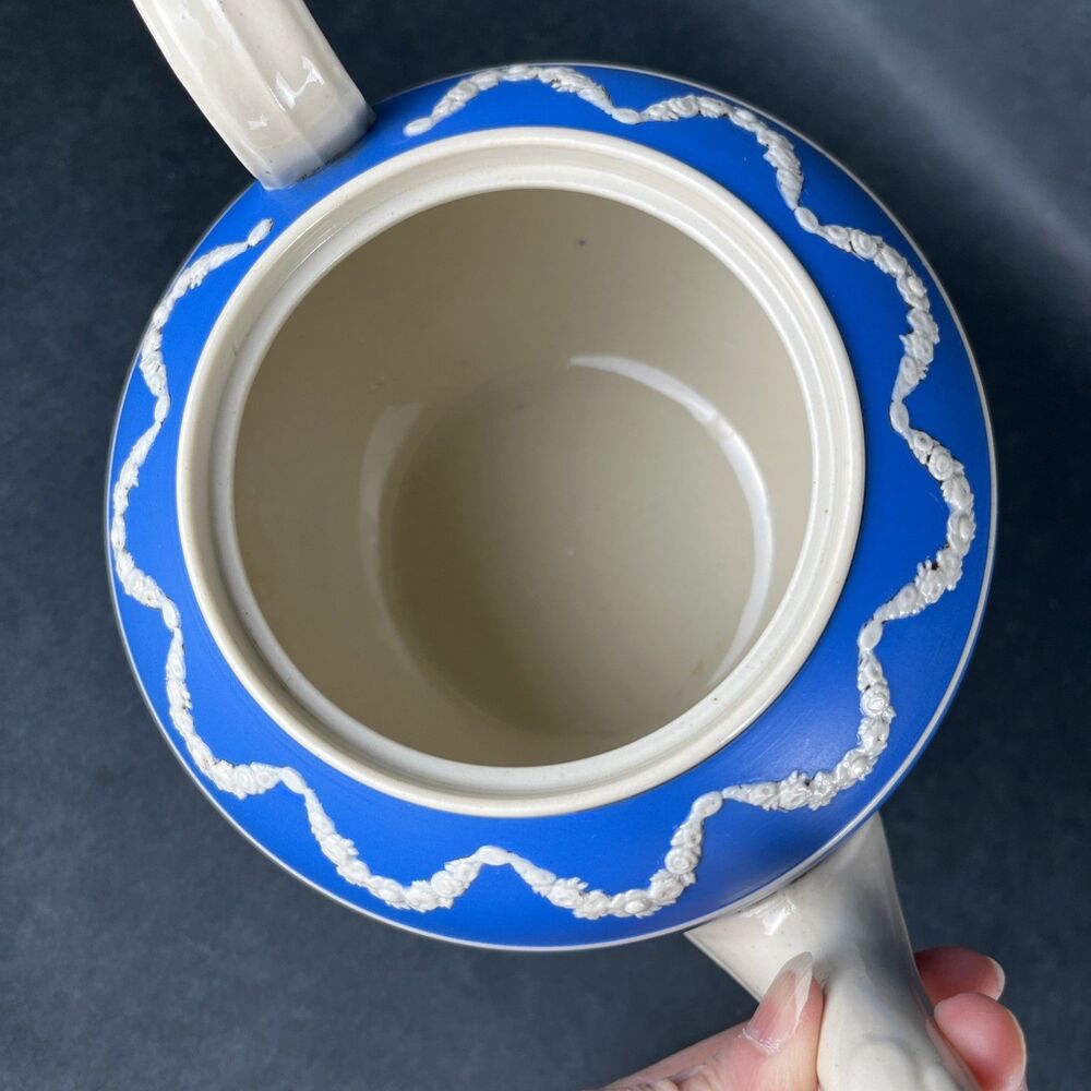 Rare Antique Copeland Spode Blue Jasperware Teapot "Dancing Hours" Neoclassical - Picture 10 of 16